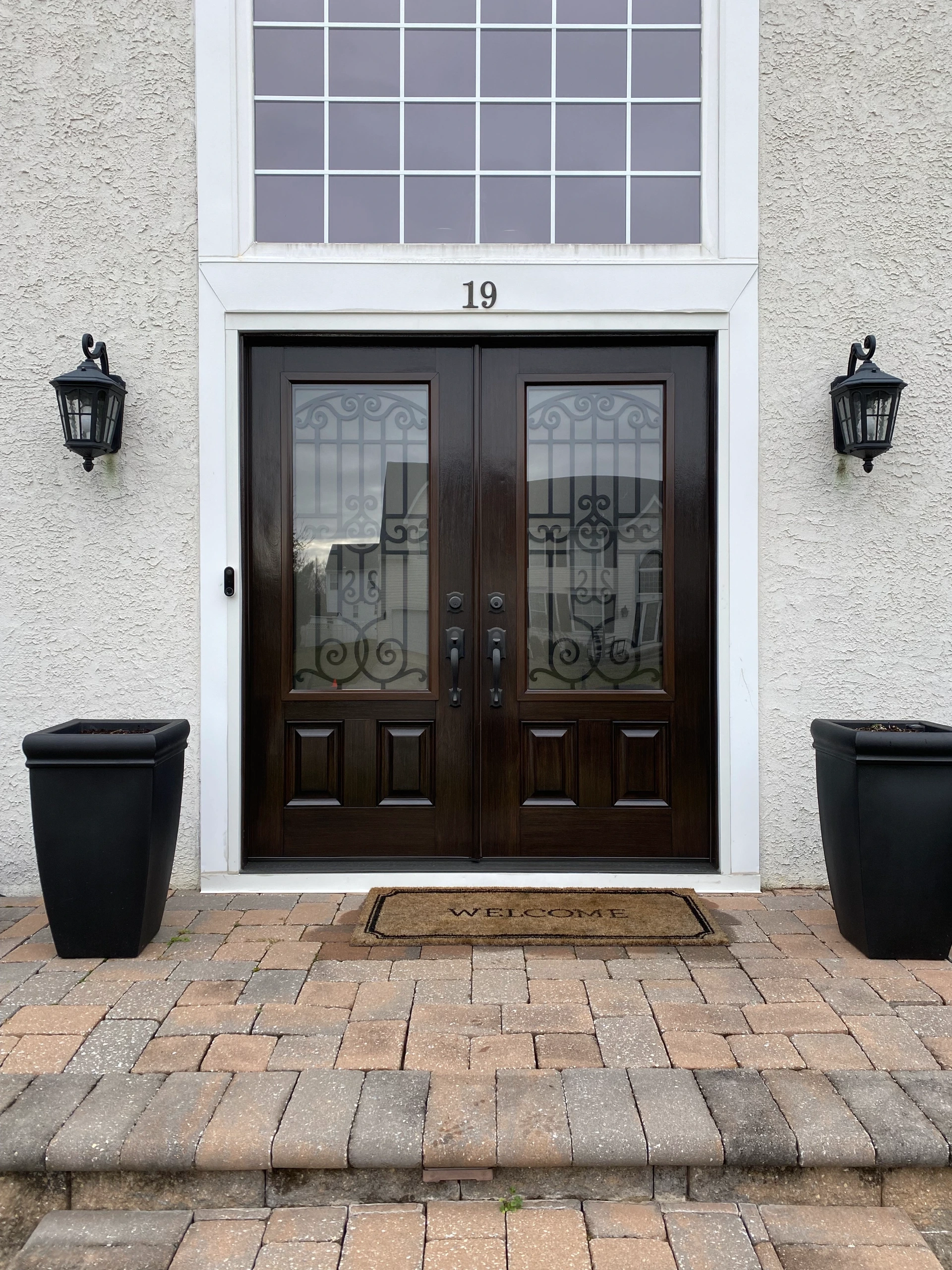 Ornamental iron exterior double doors